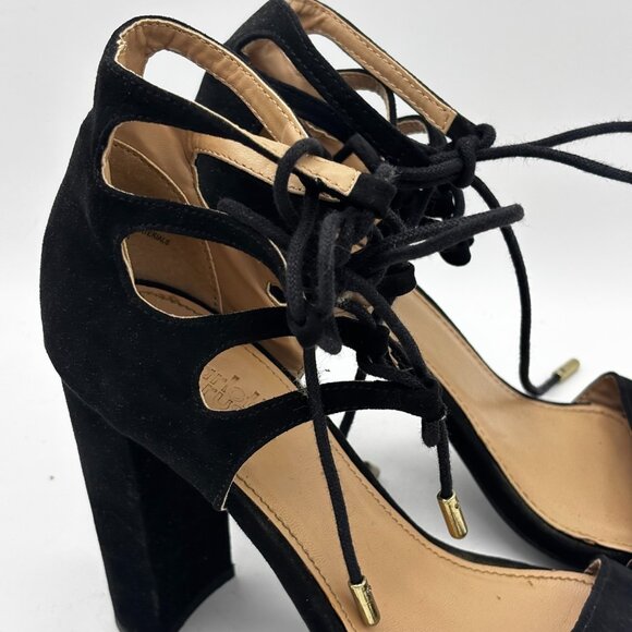 Charlotte Russe Sienna Black Lace Up Suede Heels Sandals Dress Evening Party 6 - Picture 3 of 8